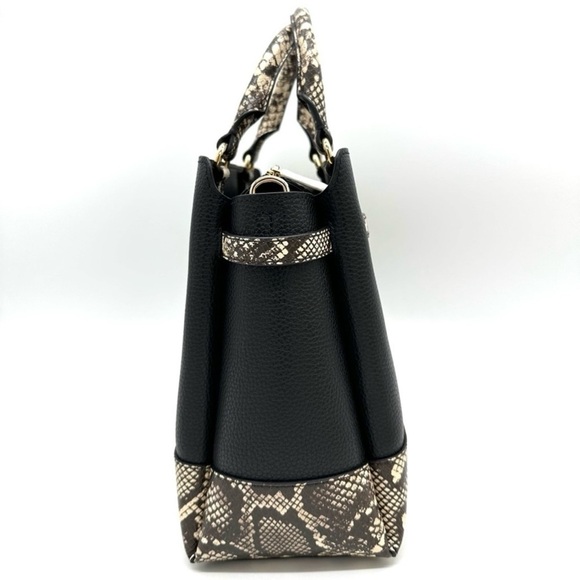 Michael Kors Reed Large Leather Belted Satchel Crossbody Bag Black Snakeskin - Picture 6 of 13